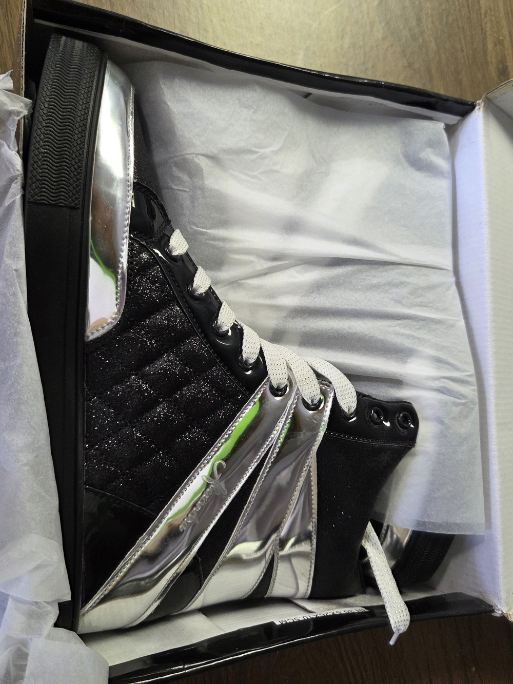 Black & Silver High-Top Sneakers with Quilted Detail